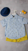 12-24M Blue Casual Shirt Set with Mustard Color Short - Ariesbabies