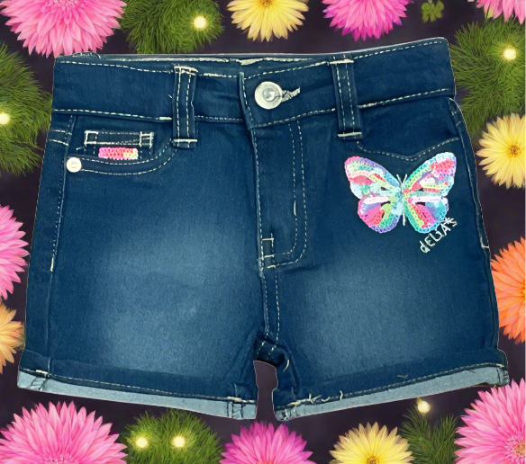 2-4T Butterfly Denim Short - Ariesbabies