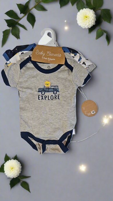 Boys 0-9m 3 Pack Onesies explore design - Ariesbabies