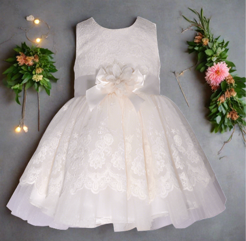 Floral Formal Dress 0-9M Off White - Ariesbabies