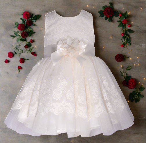 Floral Formal Dress 0-9M Off White - Ariesbabies