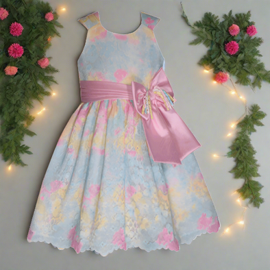 Formal wear multi color lace and ribbon bow sash 2-4T dress - Ariesbabies
