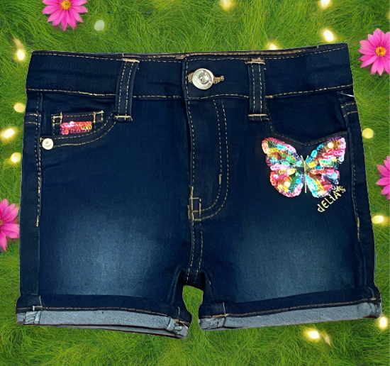 2-4T Butterfly Denim Short - Ariesbabies