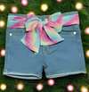 2-4T Denim Short with a stylish multi-color chiffon belt - Ariesbabies