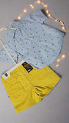 12-24M Blue Casual Shirt Set with Mustard Color Short - Ariesbabies