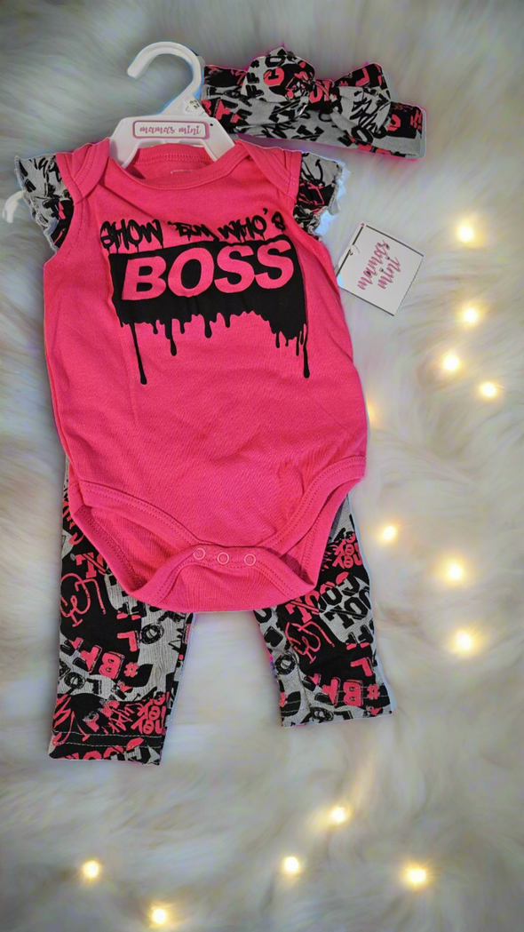 Show Em Who's Boss Onesie Matching Pants and Headband - Ariesbabies