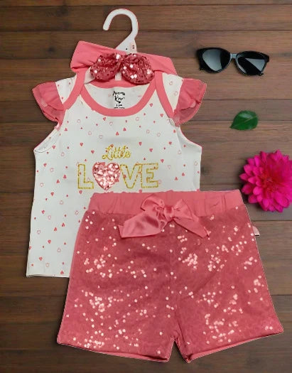 Vibrant red or Vibrant pink Sequin Short Sets - Ariesbabies