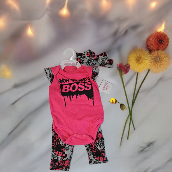 Show Em Who's Boss Onesie Matching Pants and Headband