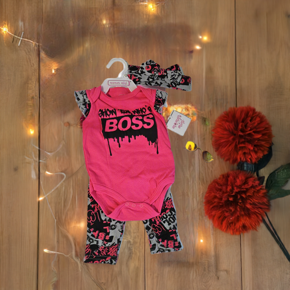 Show Em Who's Boss Onesie Matching Pants and Headband