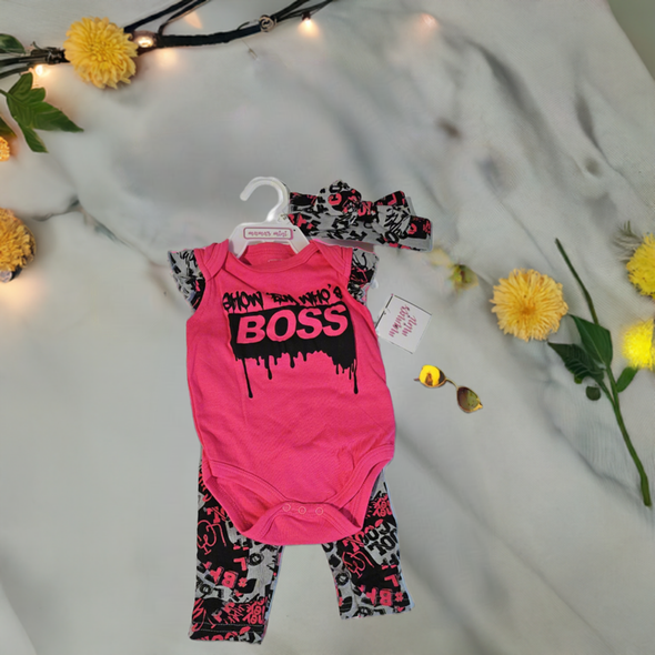 Show Em Who's Boss Onesie Matching Pants and Headband