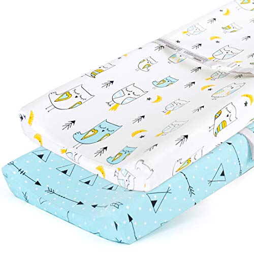 Baby Stretchy Changing Pad Covers Sheet 2 Pack ( Jersey Knit, Owl & Bear ) - Ariesbabies