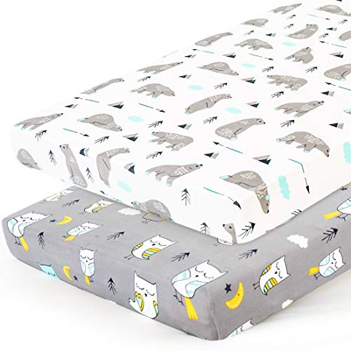 Baby Stretchy Changing Pad Covers Sheet 2 Pack ( Jersey Knit, Owl & Bear ) - Ariesbabies