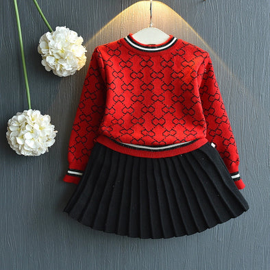 Winter Long Sleeve Sweater Shirt and Skirt Set - Ariesbabies