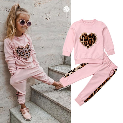 Winter Long Sleeve Leopard Tops and Long Pants Sets - Ariesbabies