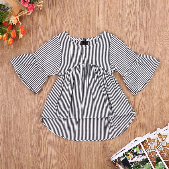 New Loose Flare Sleeve Cotton Striped T Shirt - Ariesbabies